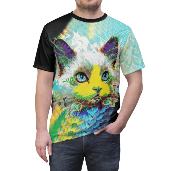 Colorful Trippy Cat Original All Over Cut & Sew Tee - Image 5