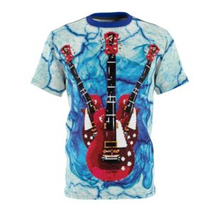 Pixel Guitar Blue Fire Cut & Sewn HD Tee Shirt