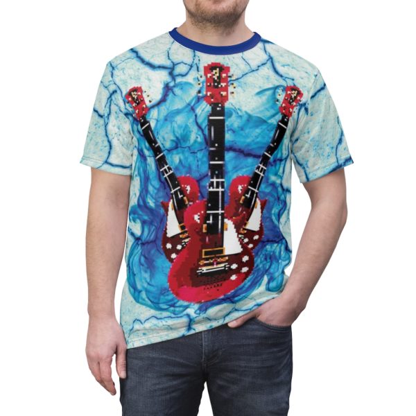 Pixel Guitar Blue Fire Cut & Sewn HD Tee Shirt - Image 5
